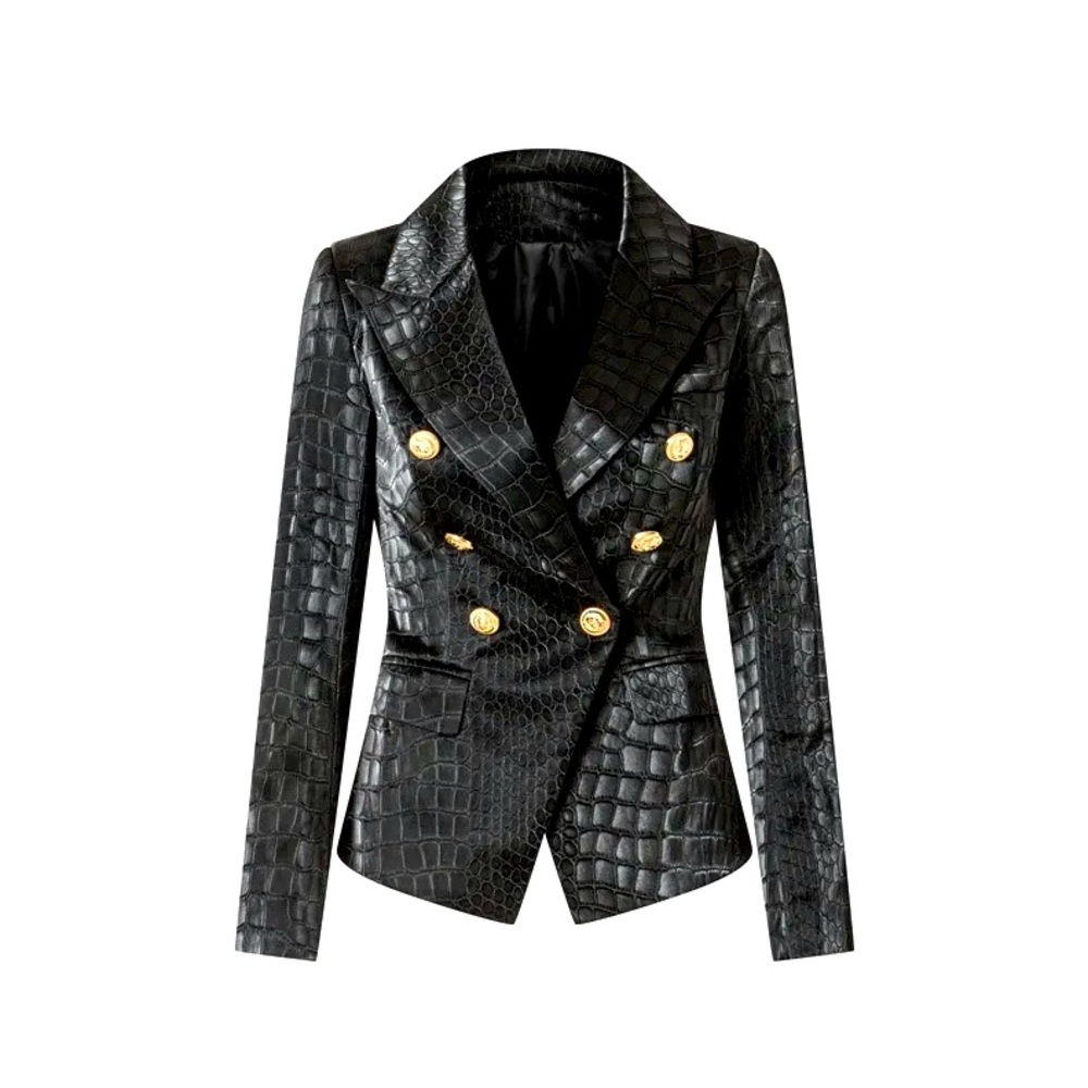 Fitted lined blazer. Embossed and detailed w/gold buttons